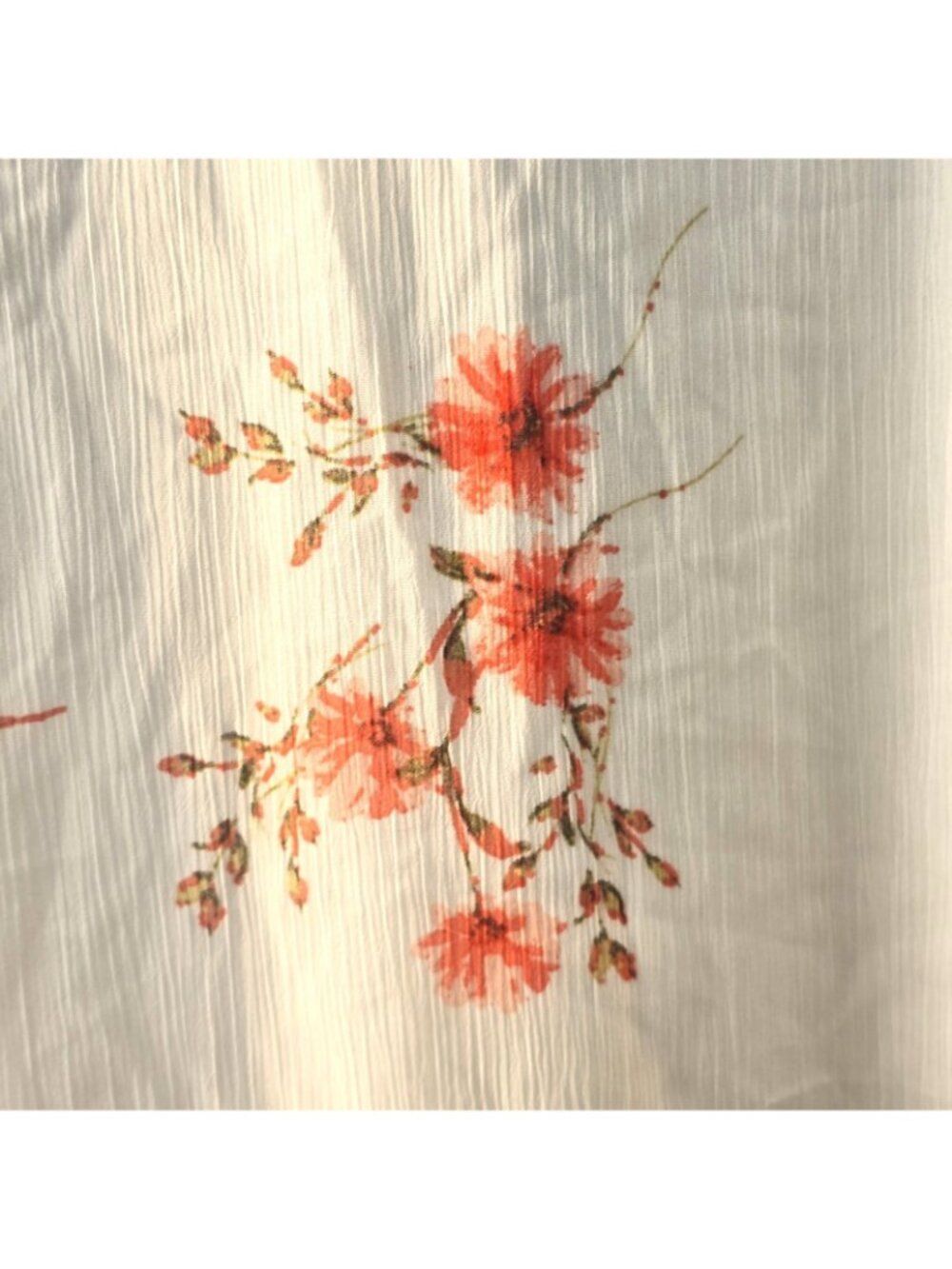 CeCe Womens White Blouse Ruffled Sleeve Floral Print Smocked Shoulders Size L - Picture 6 of 8
